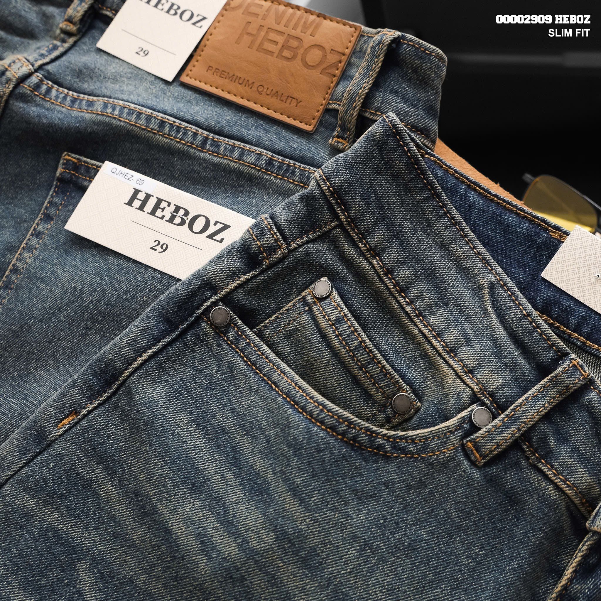  Quần jean nam Heboz dáng slim trơn D069 - 00002909 