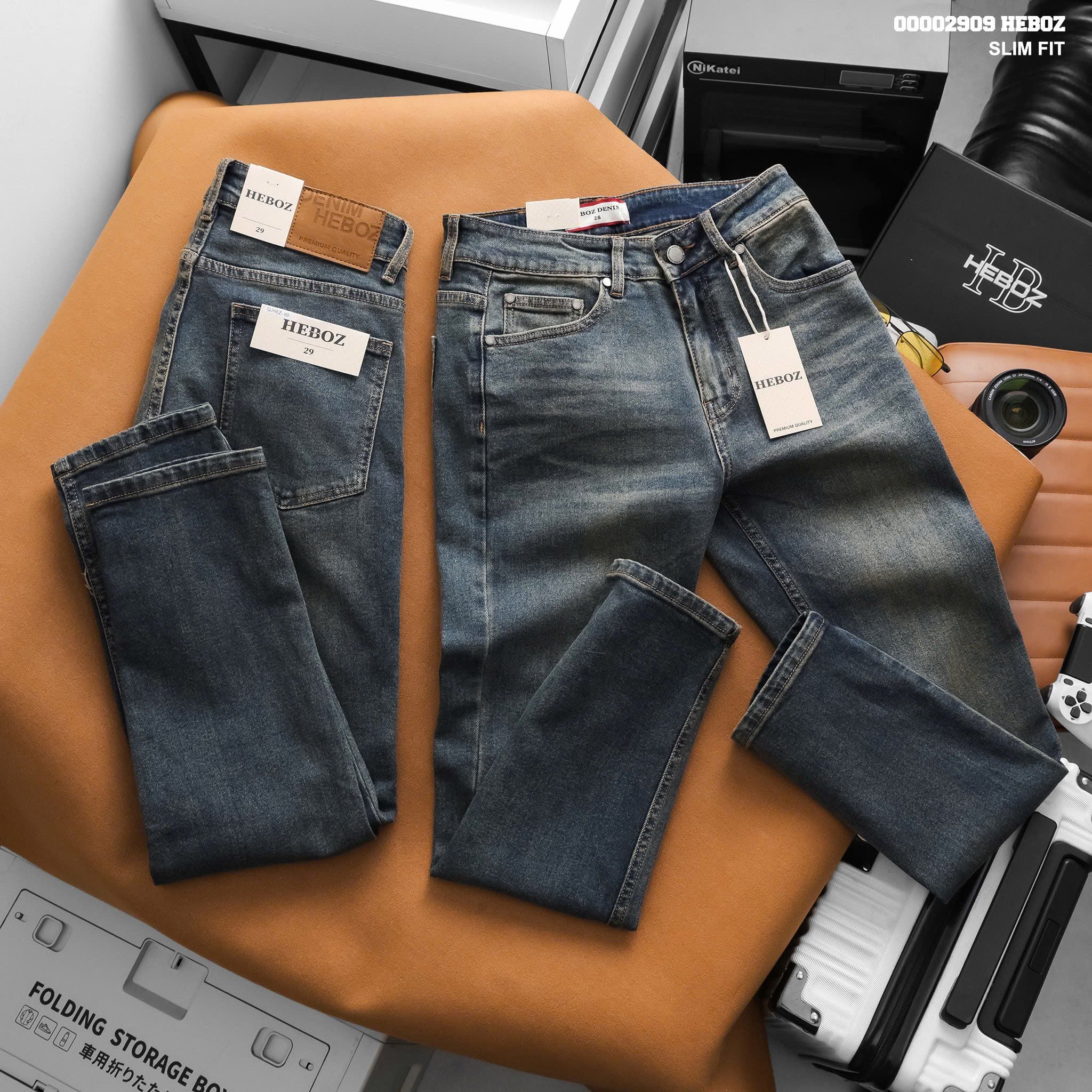  Quần jean nam Heboz dáng slim trơn D069 - 00002909 