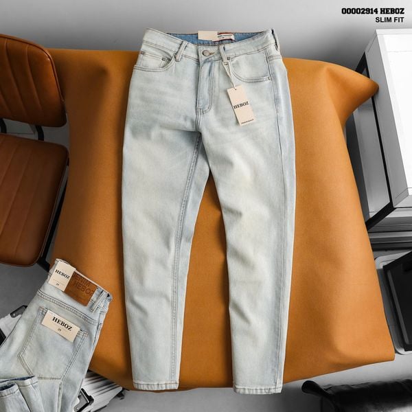  Quần jean nam Heboz dáng slim trơn D073 - 00002914 