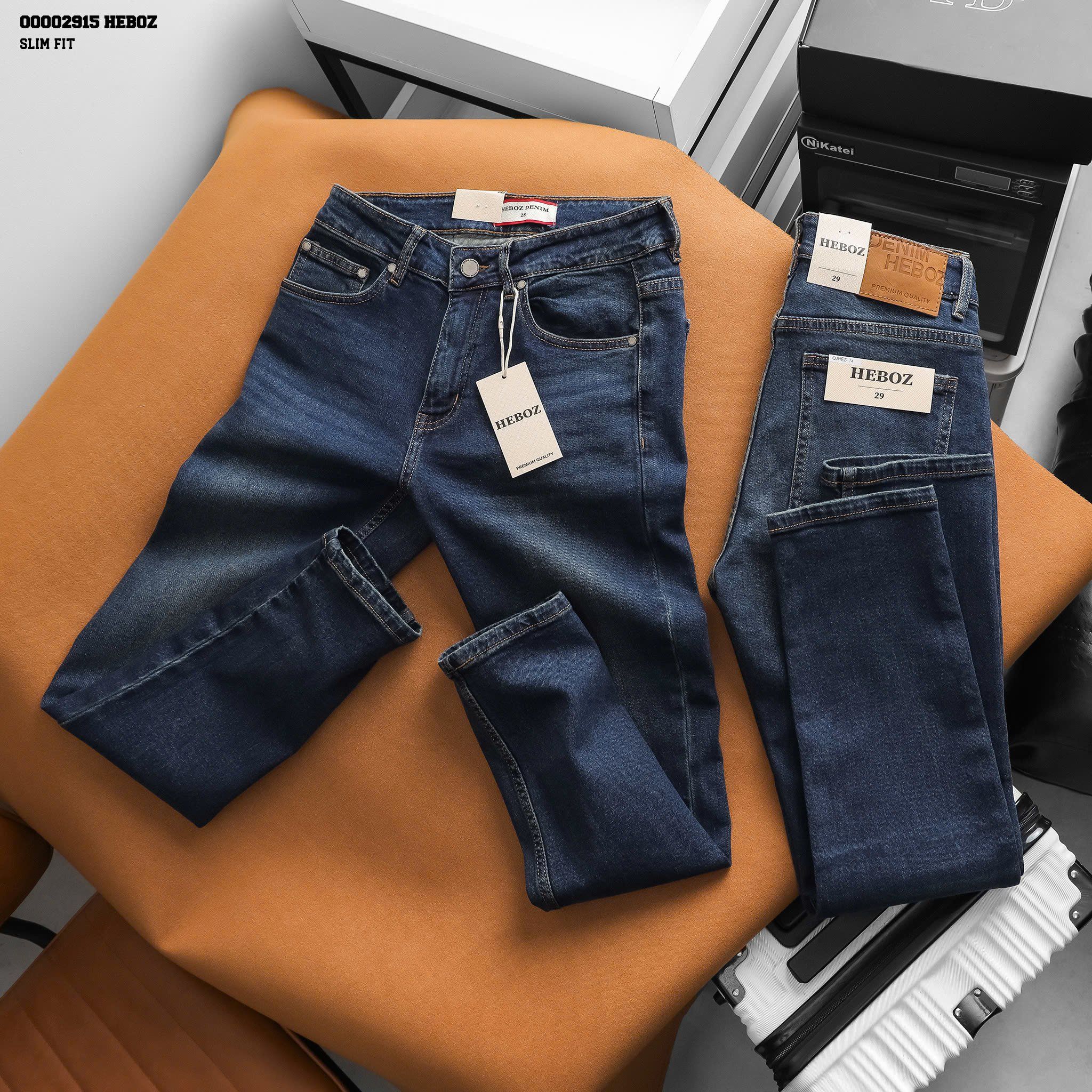  Quần jean nam Heboz dáng slim trơn D074 - 00002915 