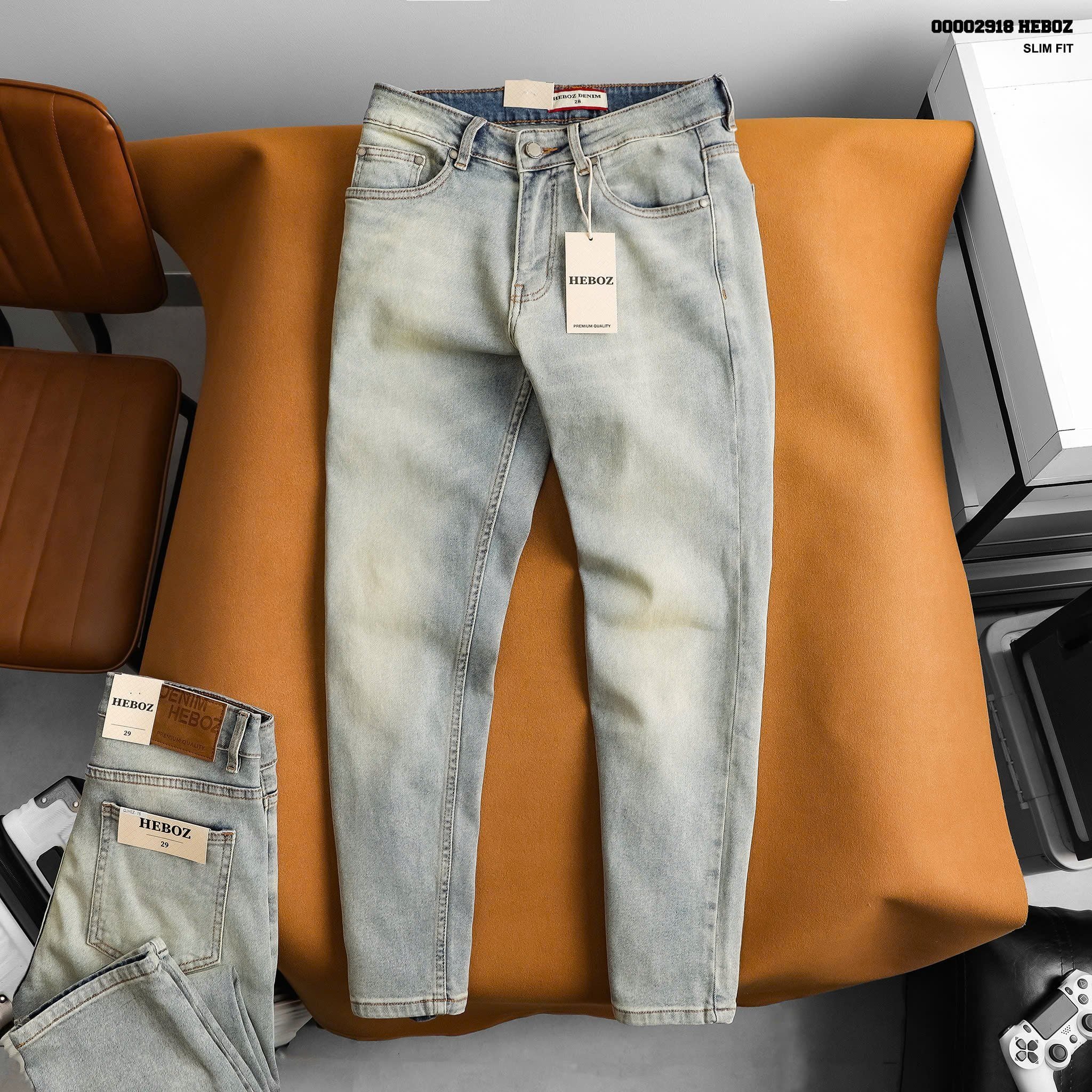  Quần jean nam Heboz dáng slim trơn D076 - 00002918 