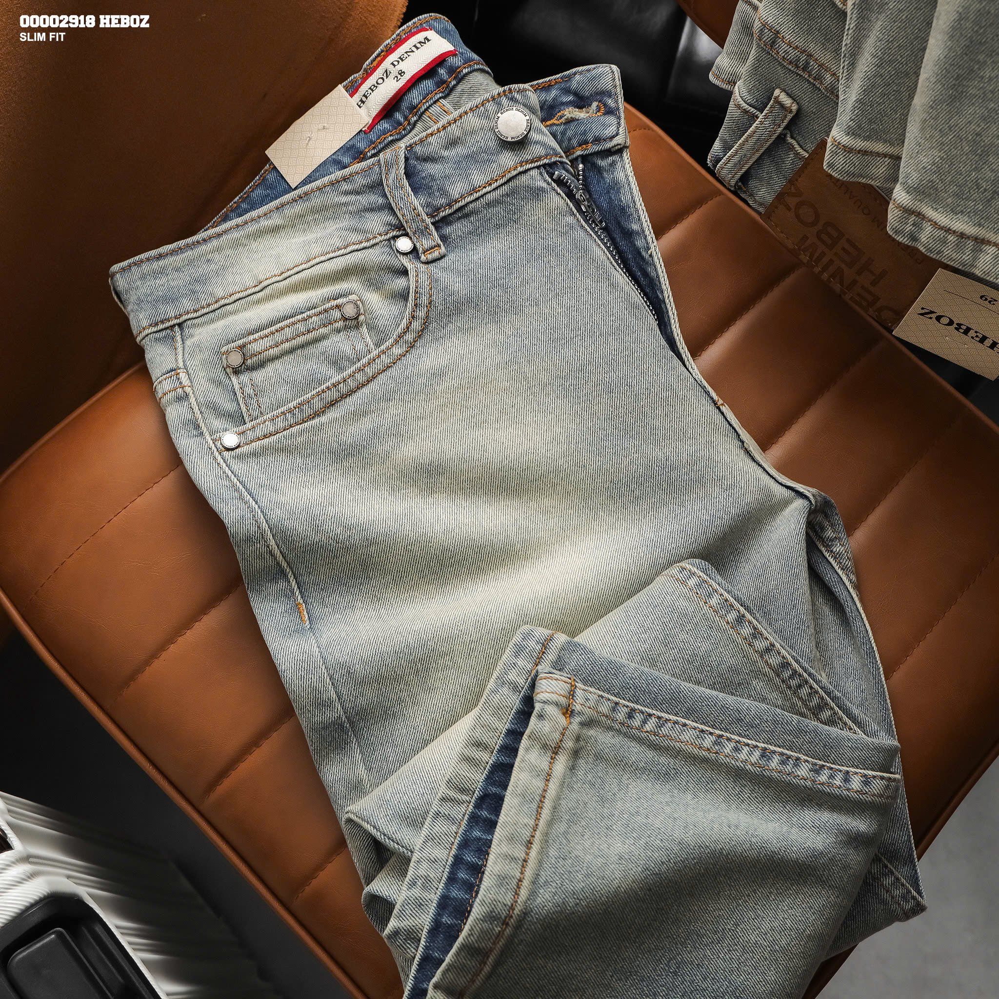  Quần jean nam Heboz dáng slim trơn D076 - 00002918 