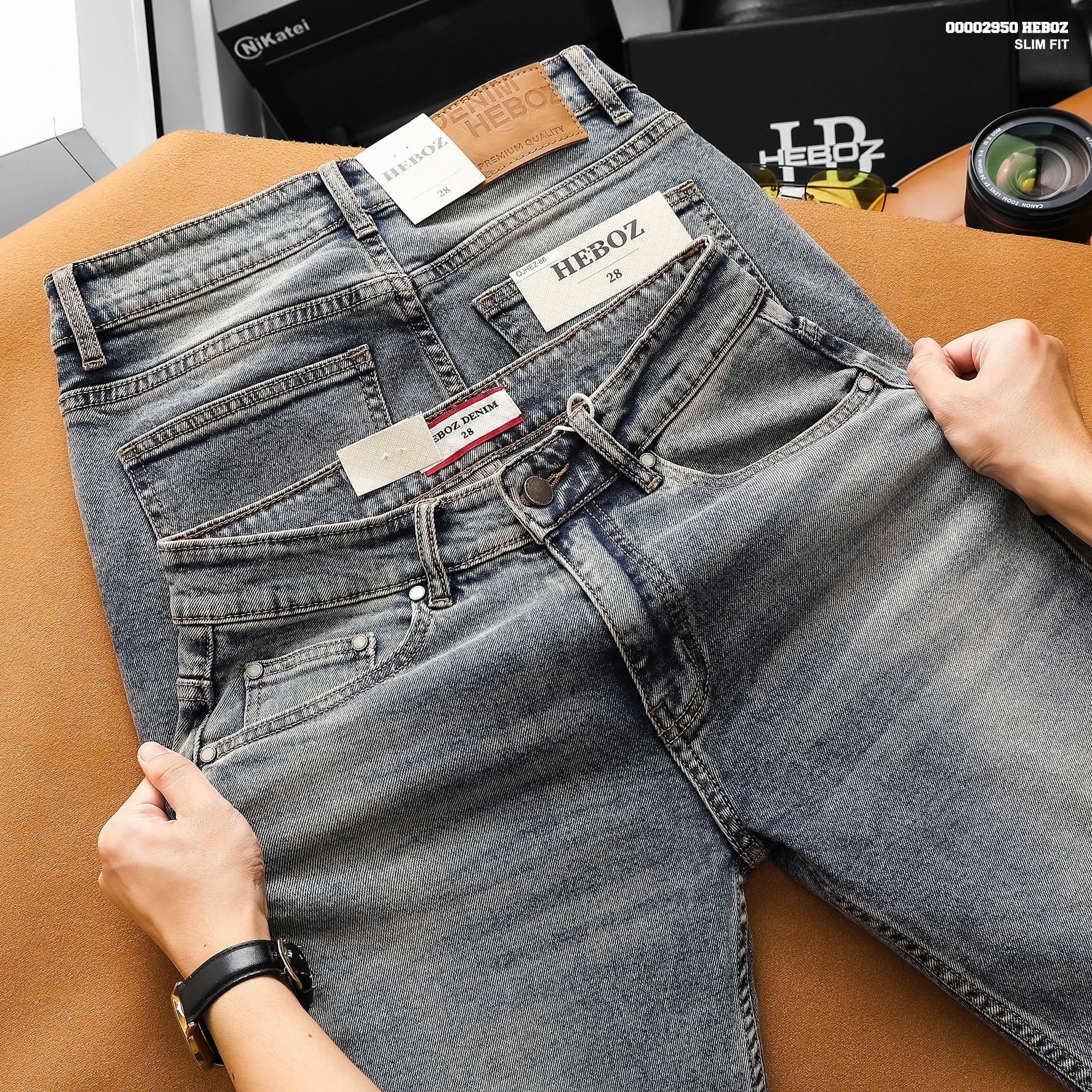  Quần jean nam Heboz dáng slim trơn D086 - 00002950 