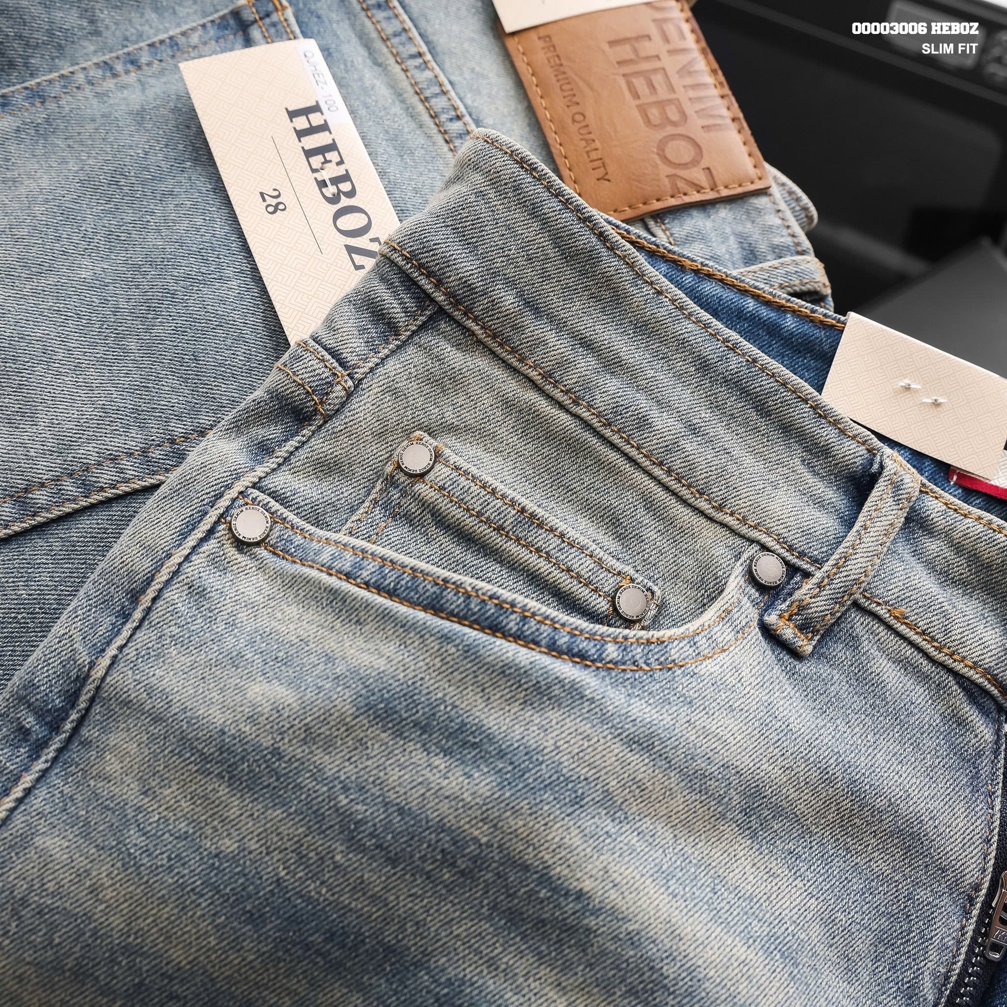  Quần jean nam Heboz dáng slim trơn D100 - 00003006 