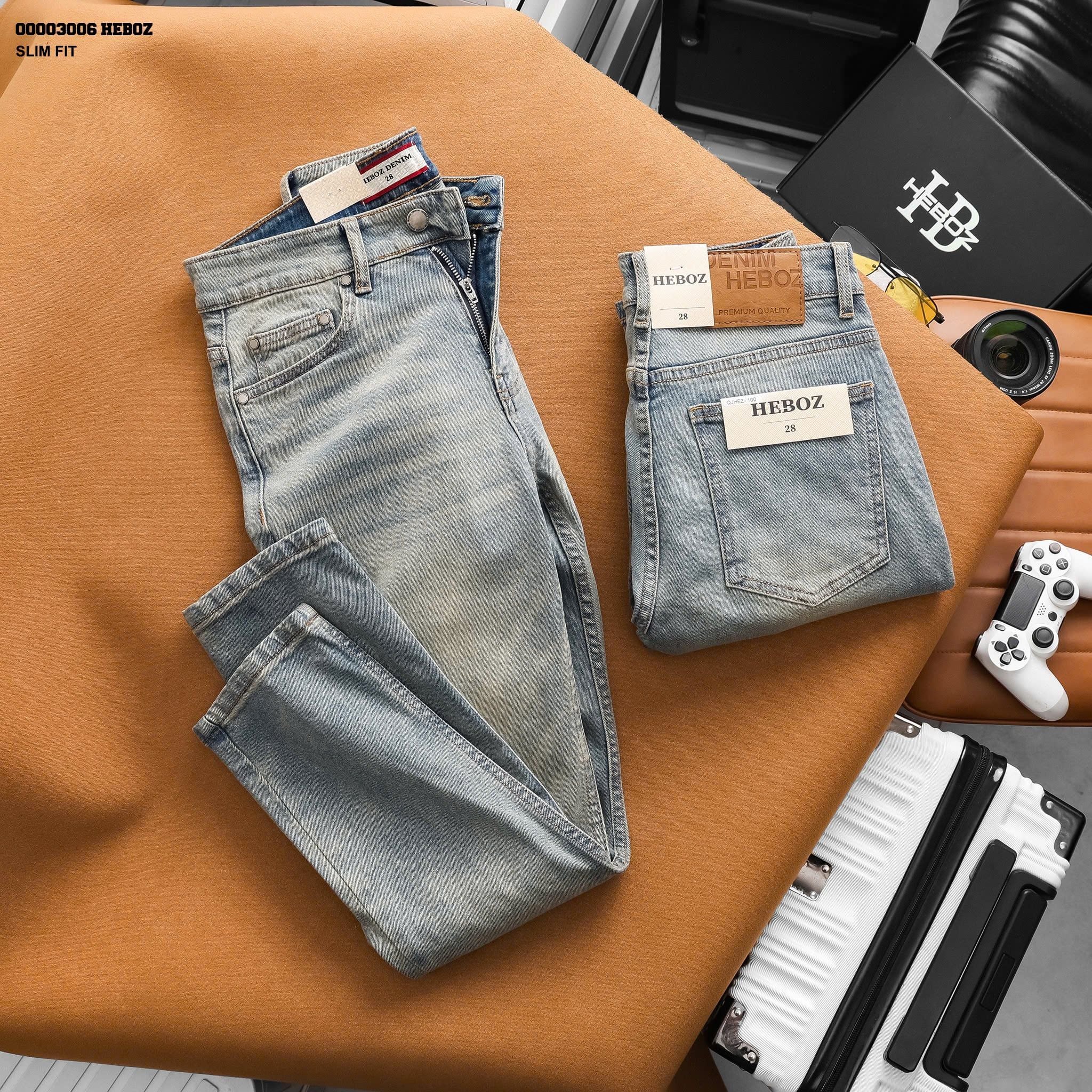  Quần jean nam Heboz dáng slim trơn D100 - 00003006 