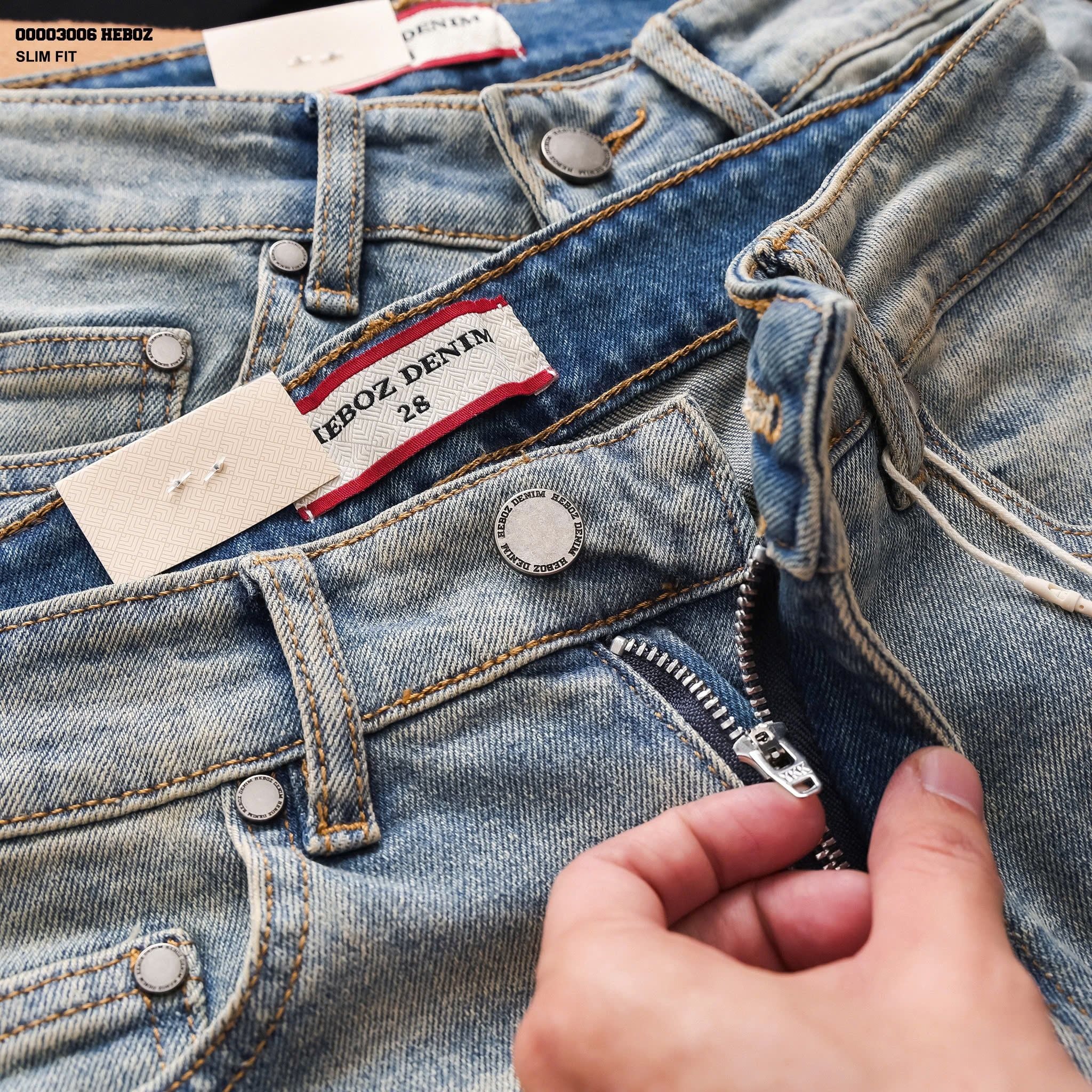  Quần jean nam Heboz dáng slim trơn D100 - 00003006 