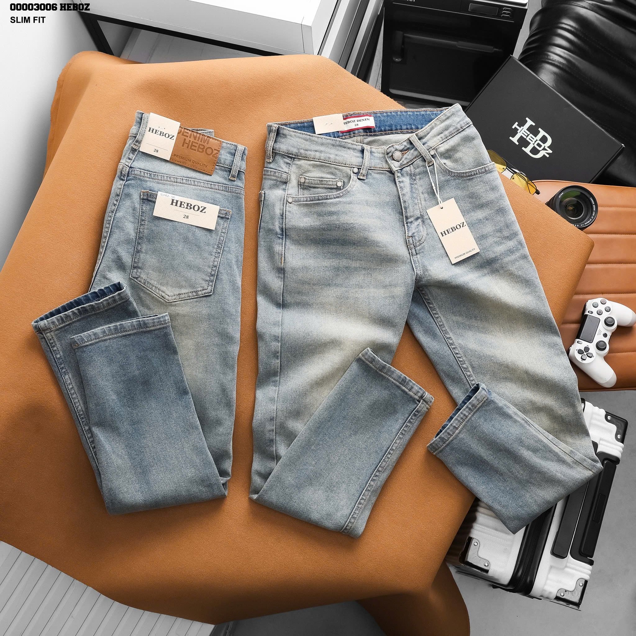  Quần jean nam Heboz dáng slim trơn D100 - 00003006 