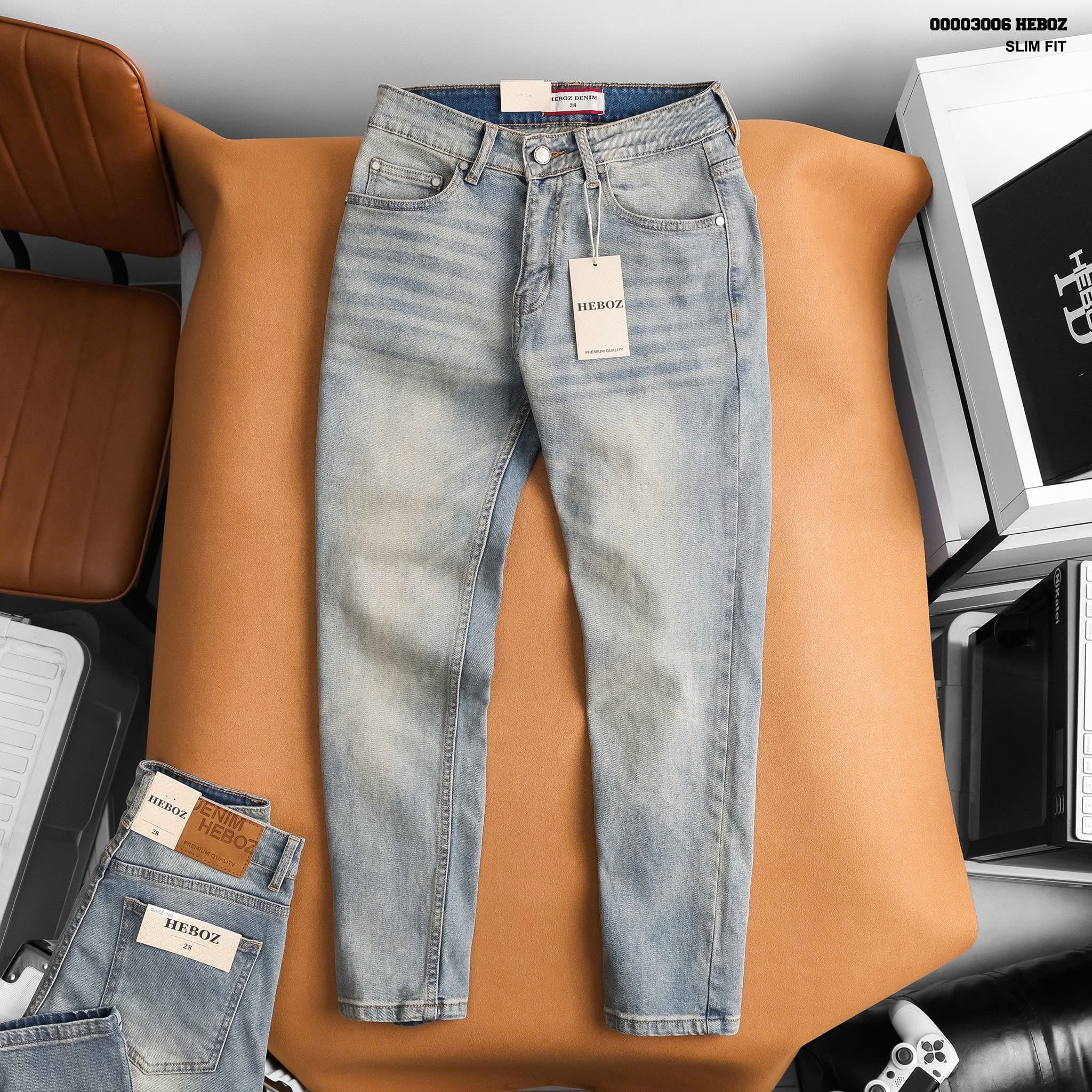  Quần jean nam Heboz dáng slim trơn D100 - 00003006 
