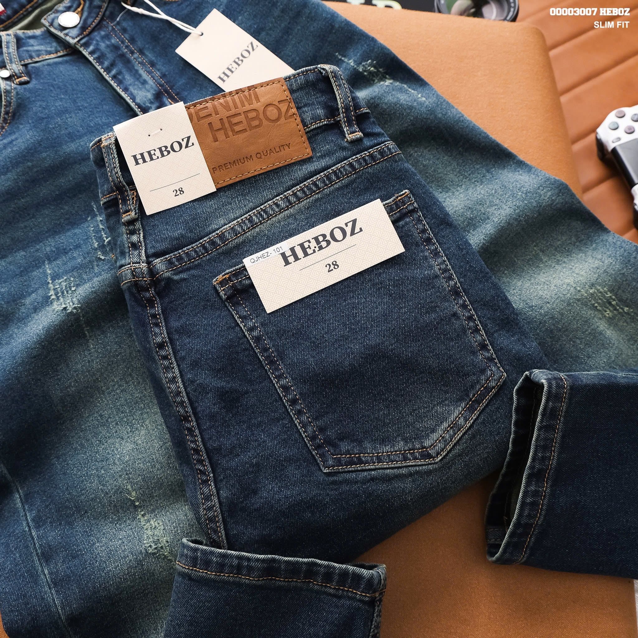  Quần jean nam Heboz dáng slim trơn D101 - 00003007 