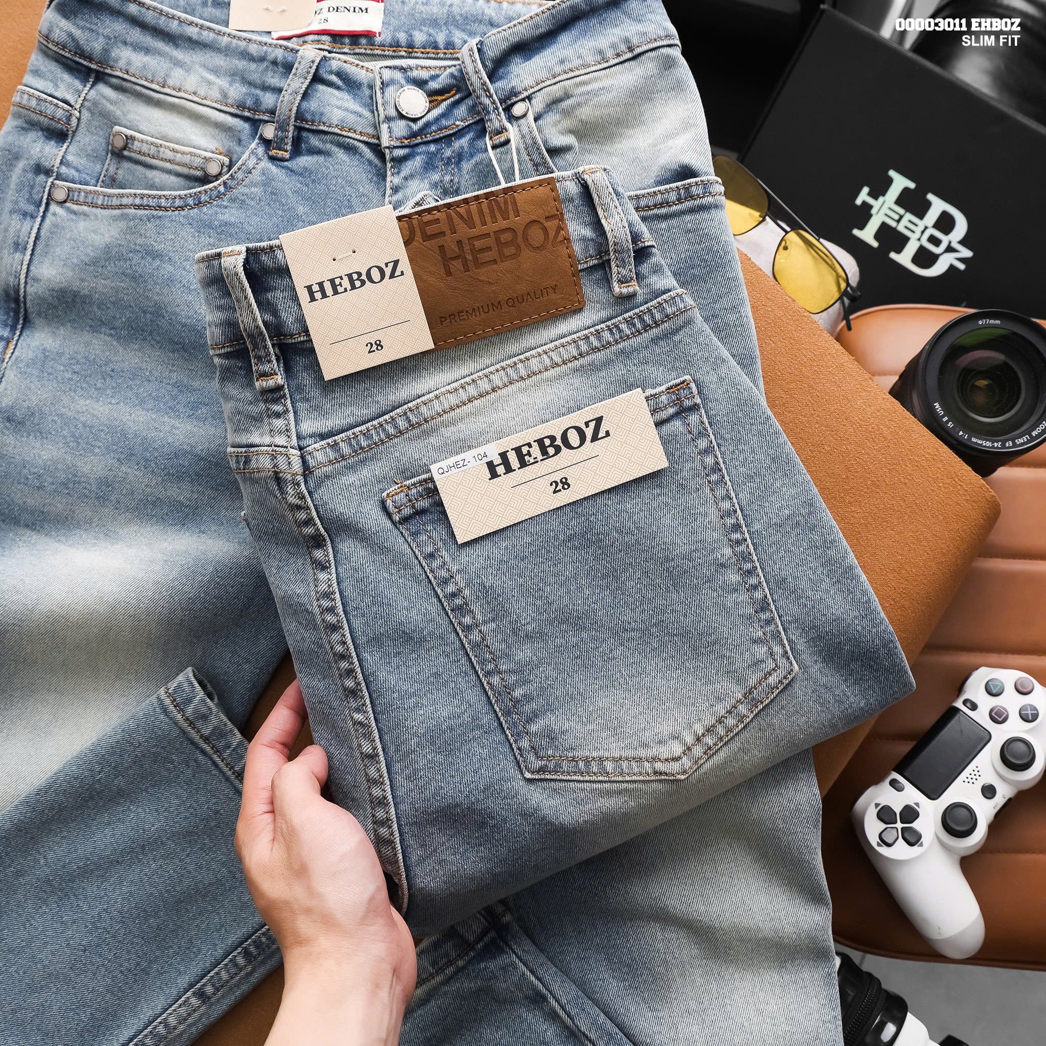  Quần jean nam Heboz dáng slim trơn D104 - 00003011 