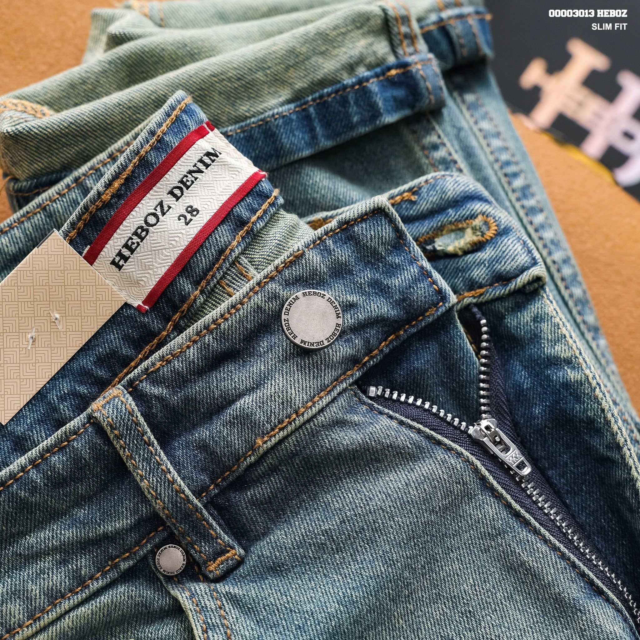  Quần jean nam Heboz dáng slim trơn D105 - 00003013 