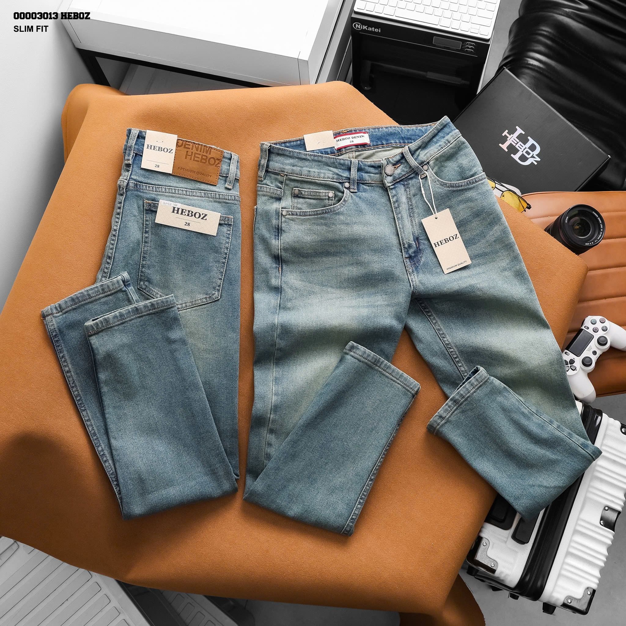  Quần jean nam Heboz dáng slim trơn D105 - 00003013 