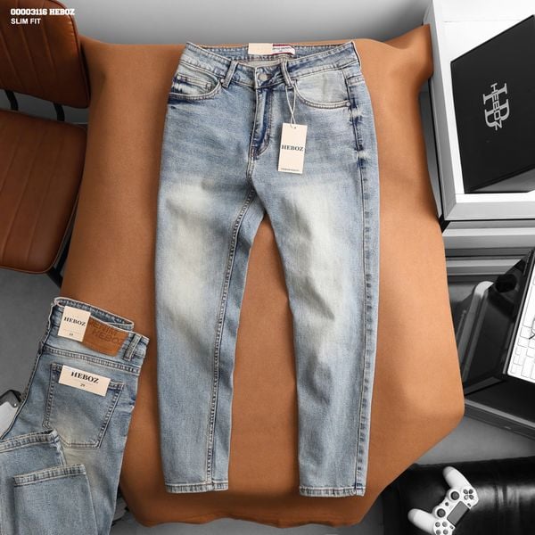  Quần jean nam Heboz dáng slim trơn D116 - 00003116 