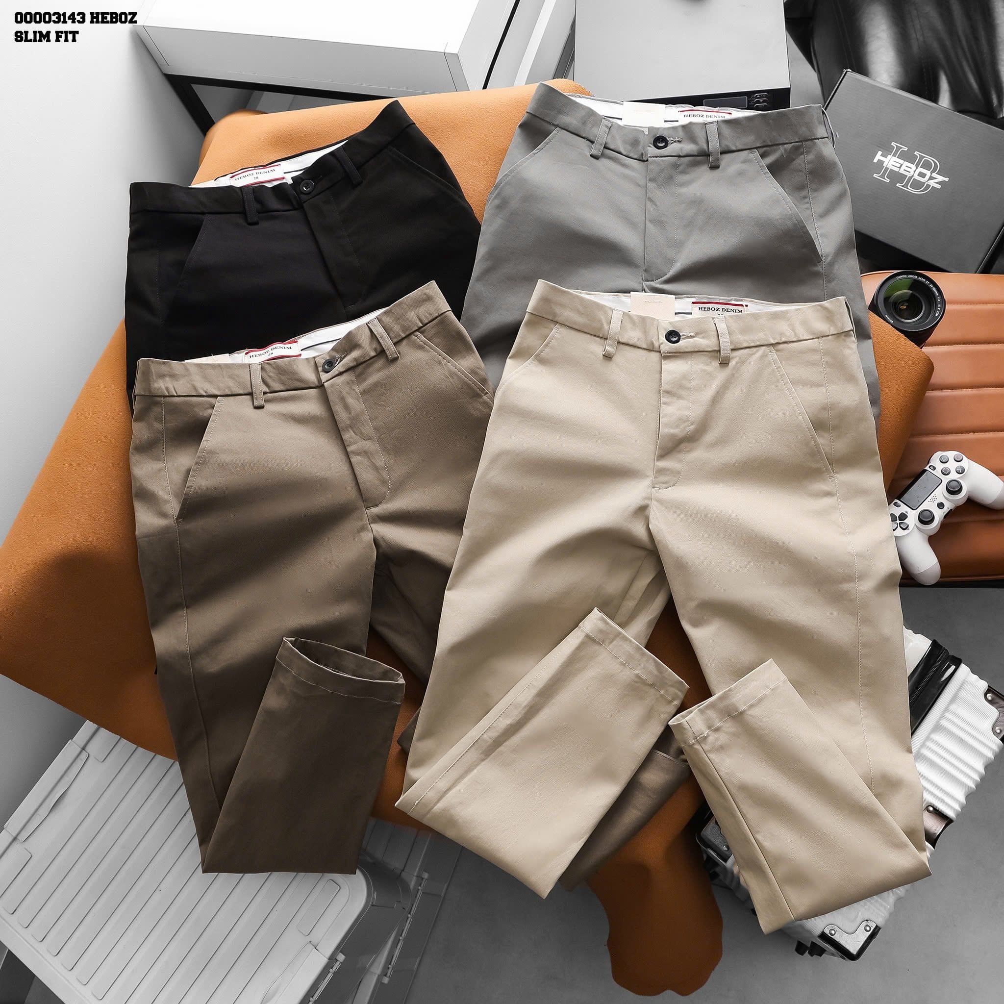  Quần kaki nam HEBOZ classic garment slim 4M - 00003143 