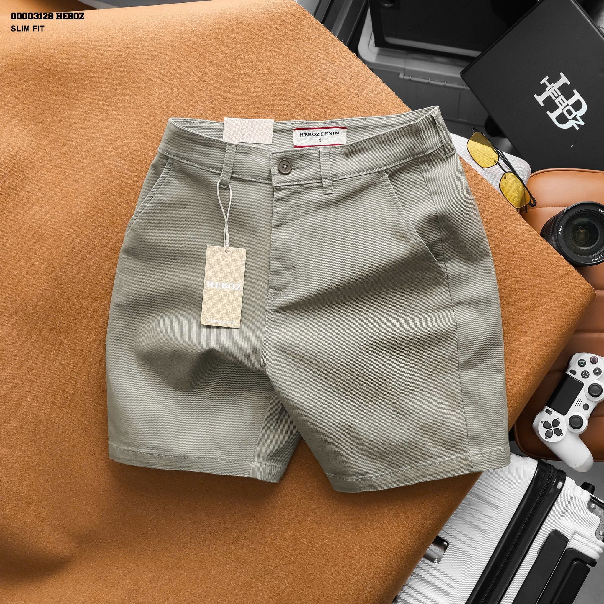  Quần short nam HEBOZ kaki classic slim 4M - 00003128 