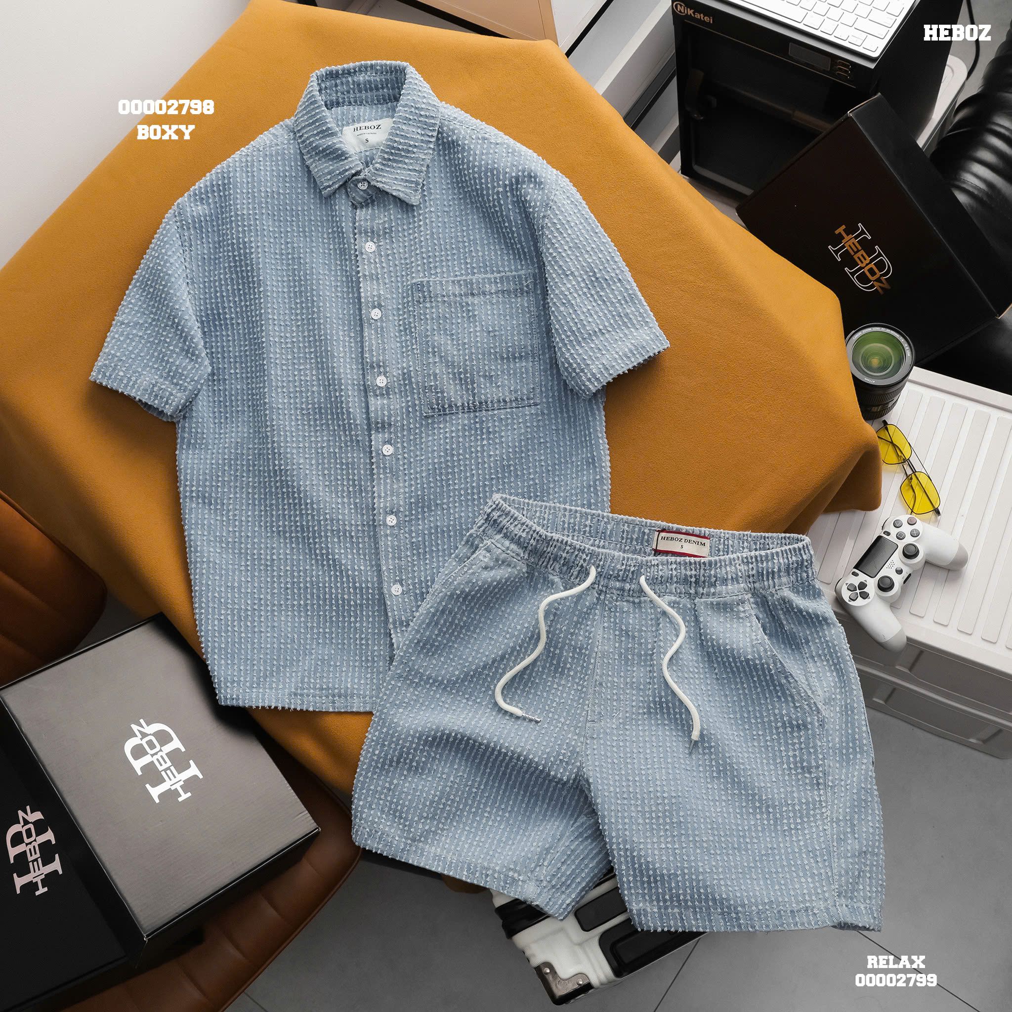  Áo sơ mi nam Heboz NT strip denim 2M - 00002798 
