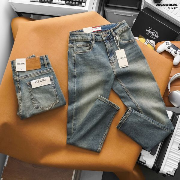  Quần jean nam Heboz dáng slim trơn D34 - 00003256 