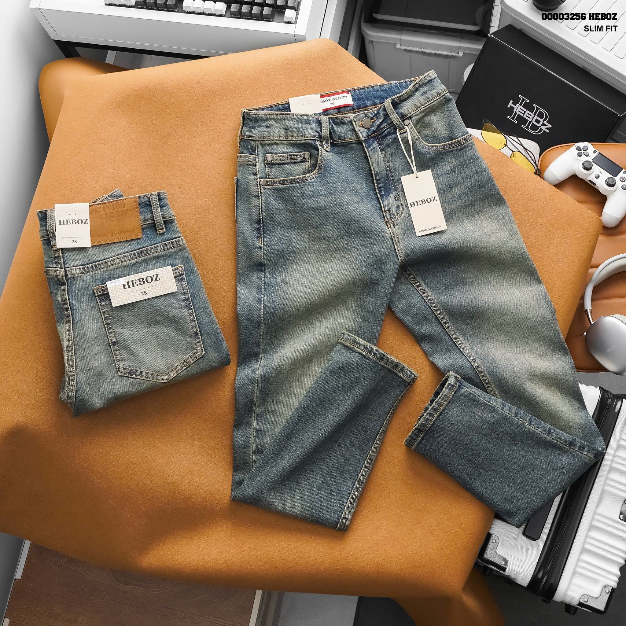  Quần jean nam Heboz dáng slim trơn D34 - 00003256 