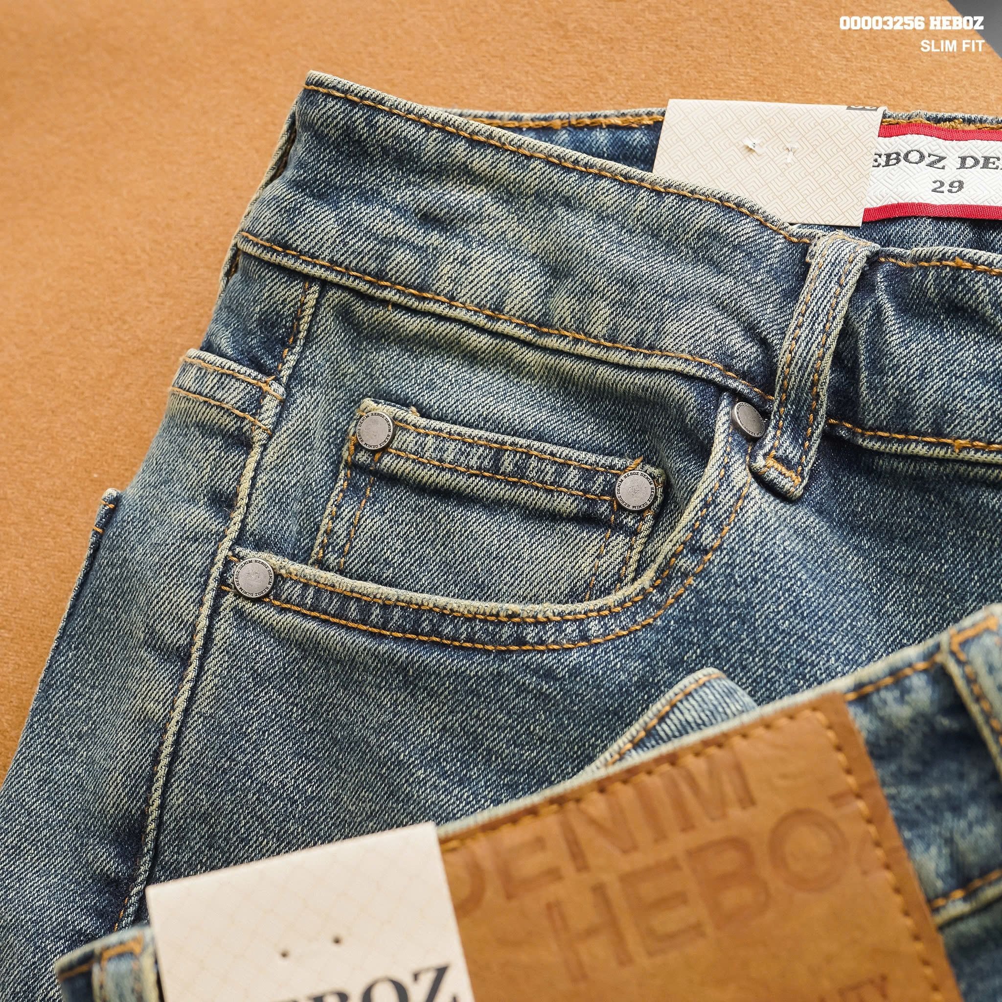  Quần jean nam Heboz dáng slim trơn D34 - 00003256 