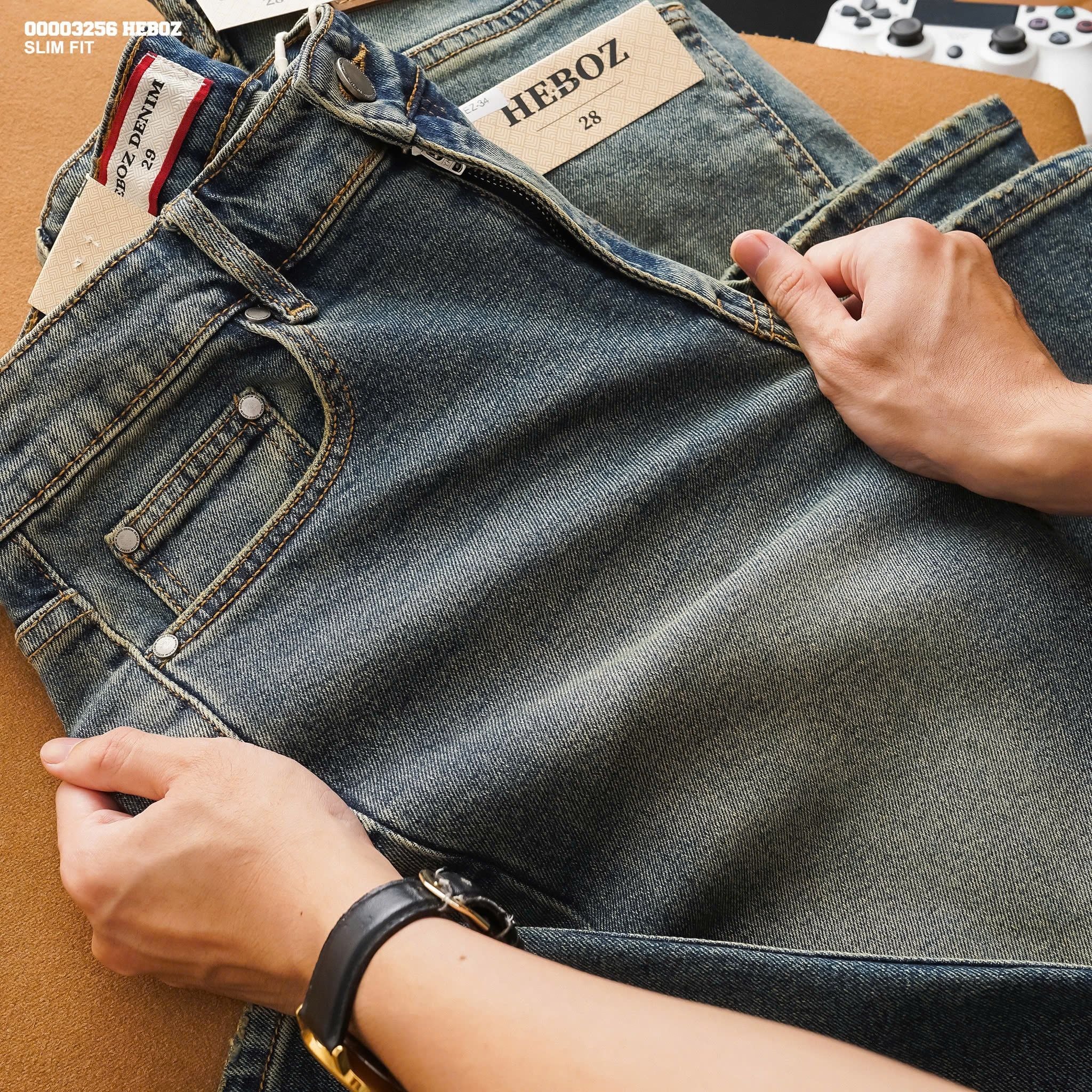  Quần jean nam Heboz dáng slim trơn D34 - 00003256 