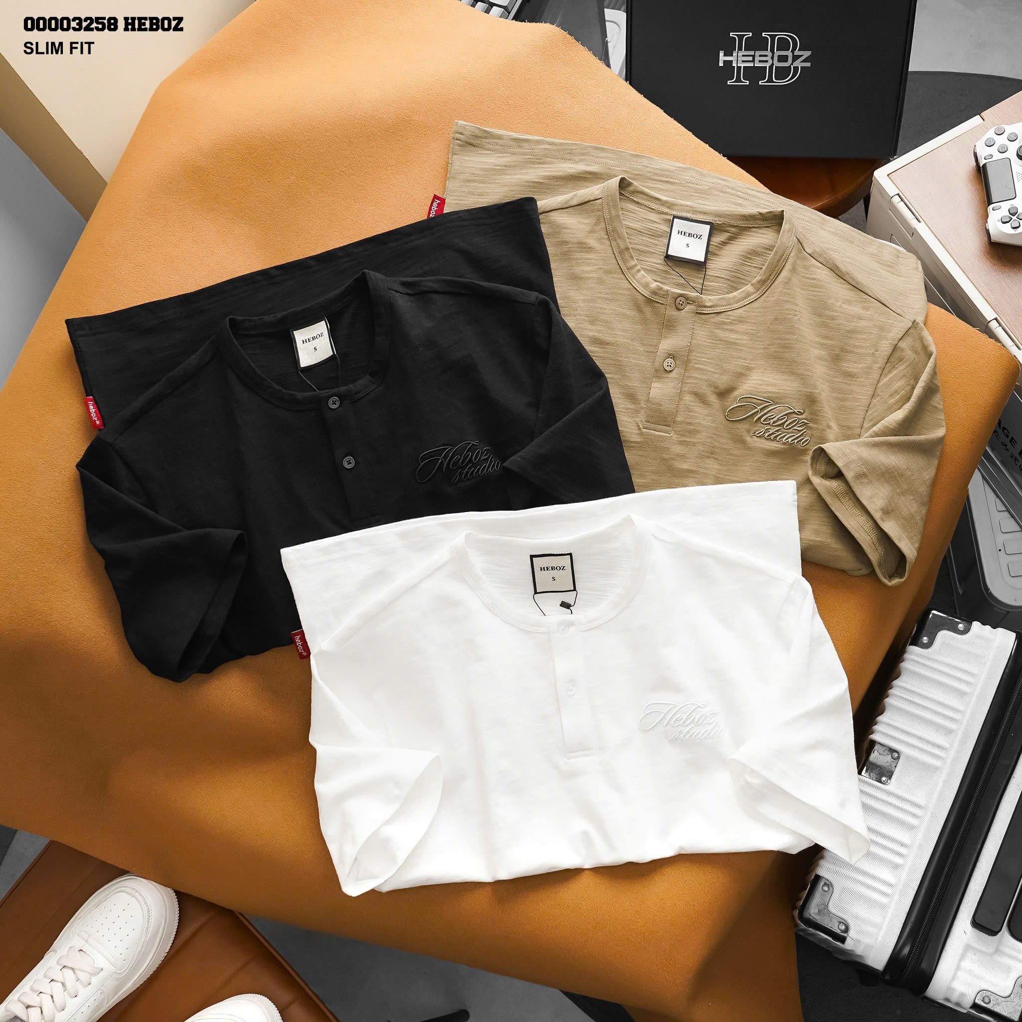  Áo thun Heboz henley cotton xước 3M - 00003258 
