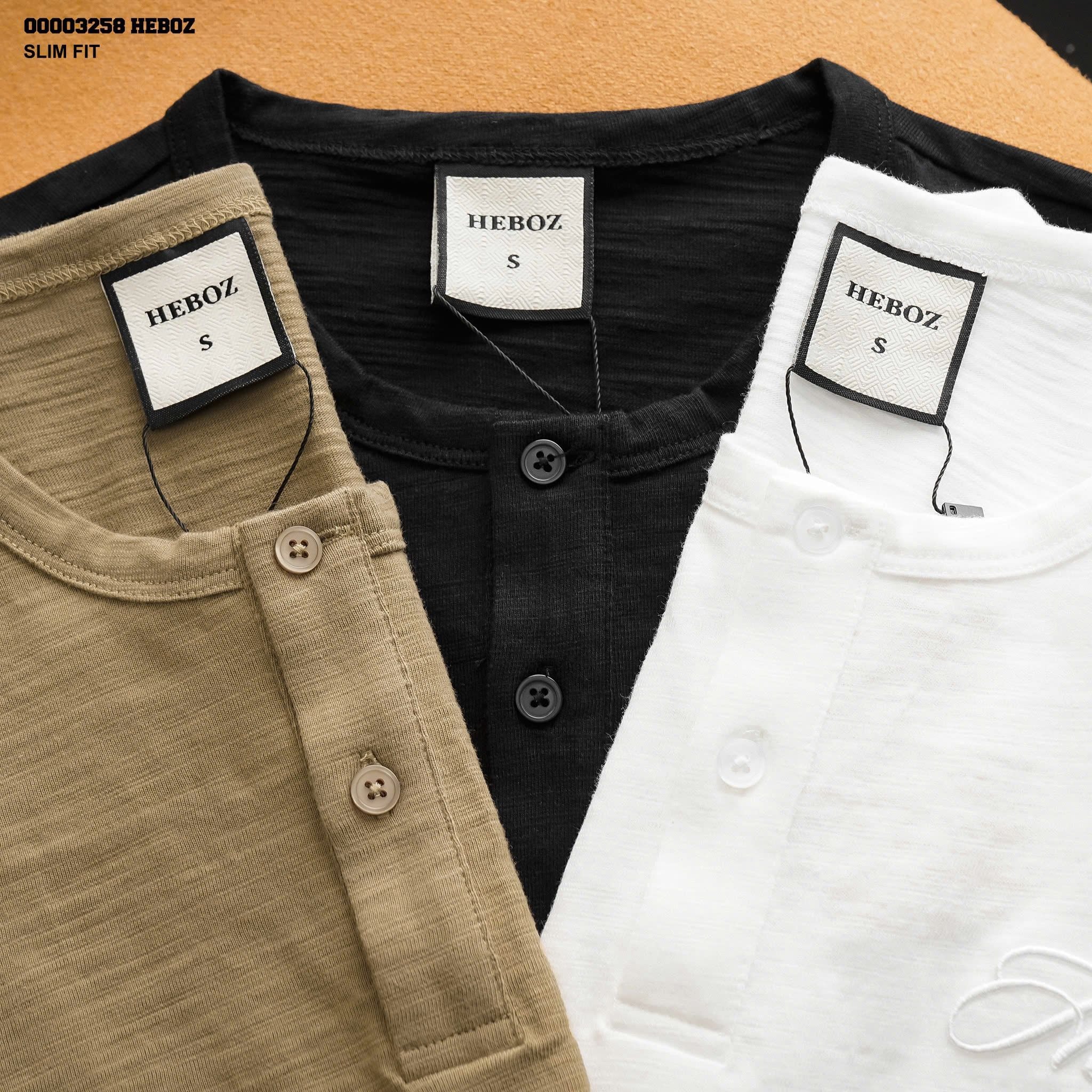  Áo thun Heboz henley cotton xước 3M - 00003258 