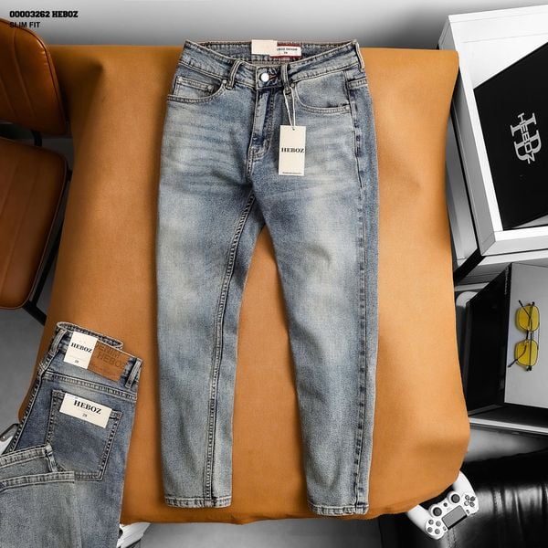  Quần jean Heboz dáng slim trơn D28 - 00003262 