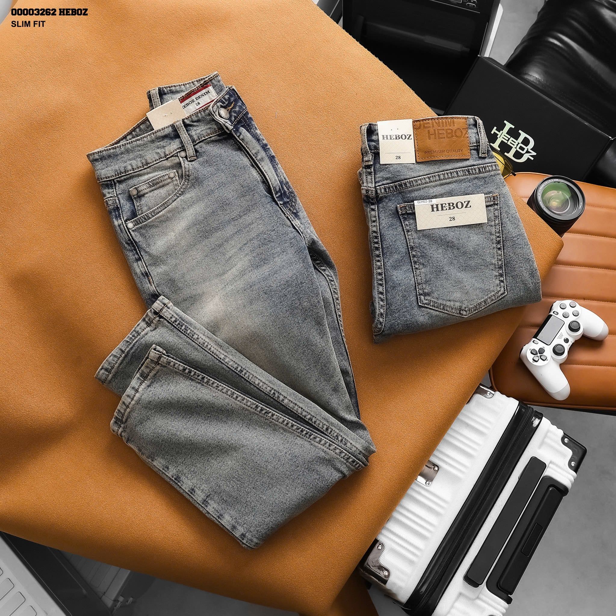  Quần jean Heboz dáng slim trơn D28 - 00003262 
