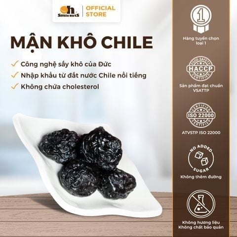  Mận Khô Chile Oh Smile Nuts túi Zip 200g - Không Đường, Giàu Vitamin K, Chất Xơ, Ăn Vặt Healthy Tốt Cho Tim Mạch 