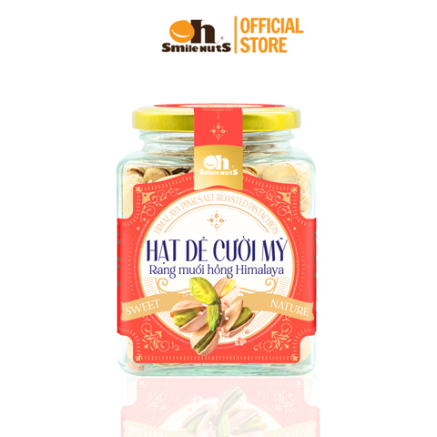  Hạt Dẻ Cười Mỹ Rang Muối Hồng Himalaya - Hũ Thủy Tinh 250g Tem đỏ- Oh Smile Nuts 