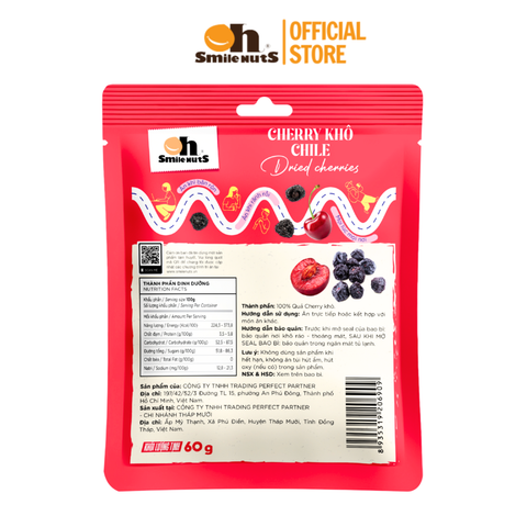  Cherry Khô Chile OH SMILE NUTS túi in 60g – Ngọt dịu, chua nhẹ, ăn vặt tiện lợi giàu dinh dưỡng 