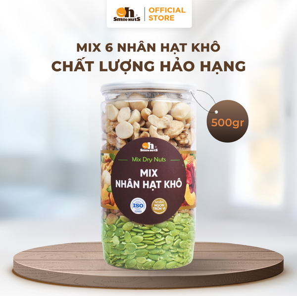 Mix 6 Loại Nhân Hạt Khô Nhập Khẩu - Hủ Nhựa 500g - Oh Smile Nuts