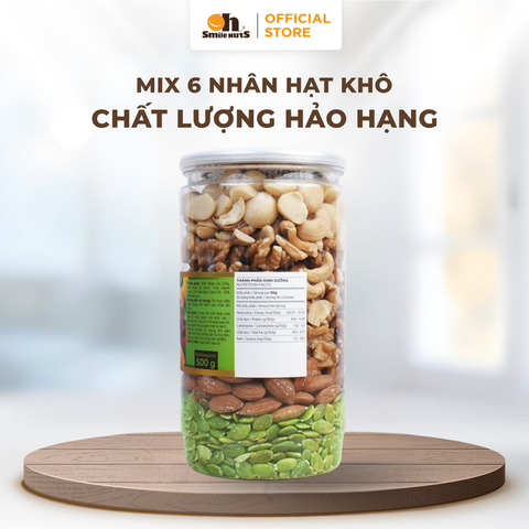  Mix 6 Loại Nhân Hạt Khô Nhập Khẩu - Hủ Nhựa 500g - Oh Smile Nuts 