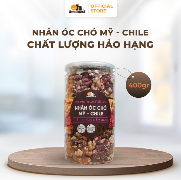 Nhân Óc Chó Đỏ Mỹ Mix Vàng Chile - Hũ nhựa 400gr - Oh Smile Nuts