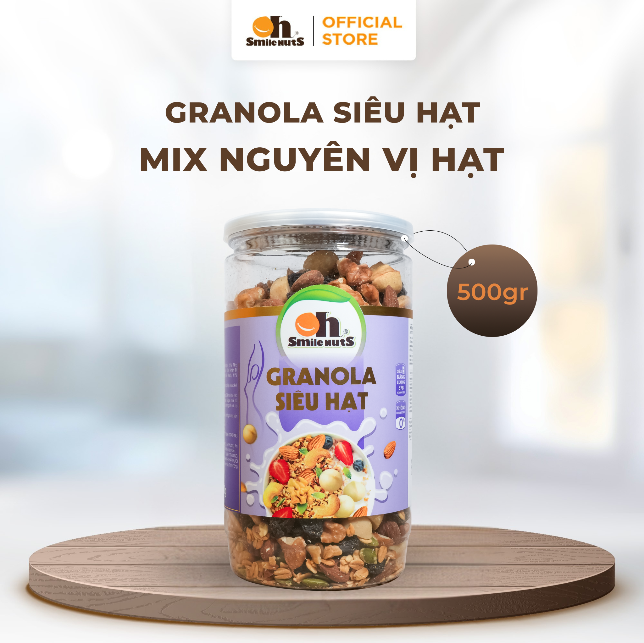 Granola Siêu Hạt Nhập Khẩu - Hũ Nhựa 500 Gram - Oh Smile Nuts