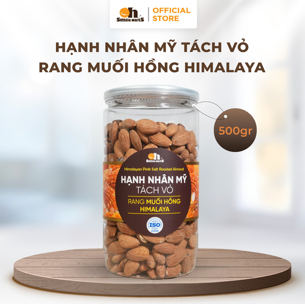 Hạnh Nhân Mỹ Tách Vỏ Rang Muối Hồng Himalaya - Hũ nhựa 500g - Oh Smile Nuts