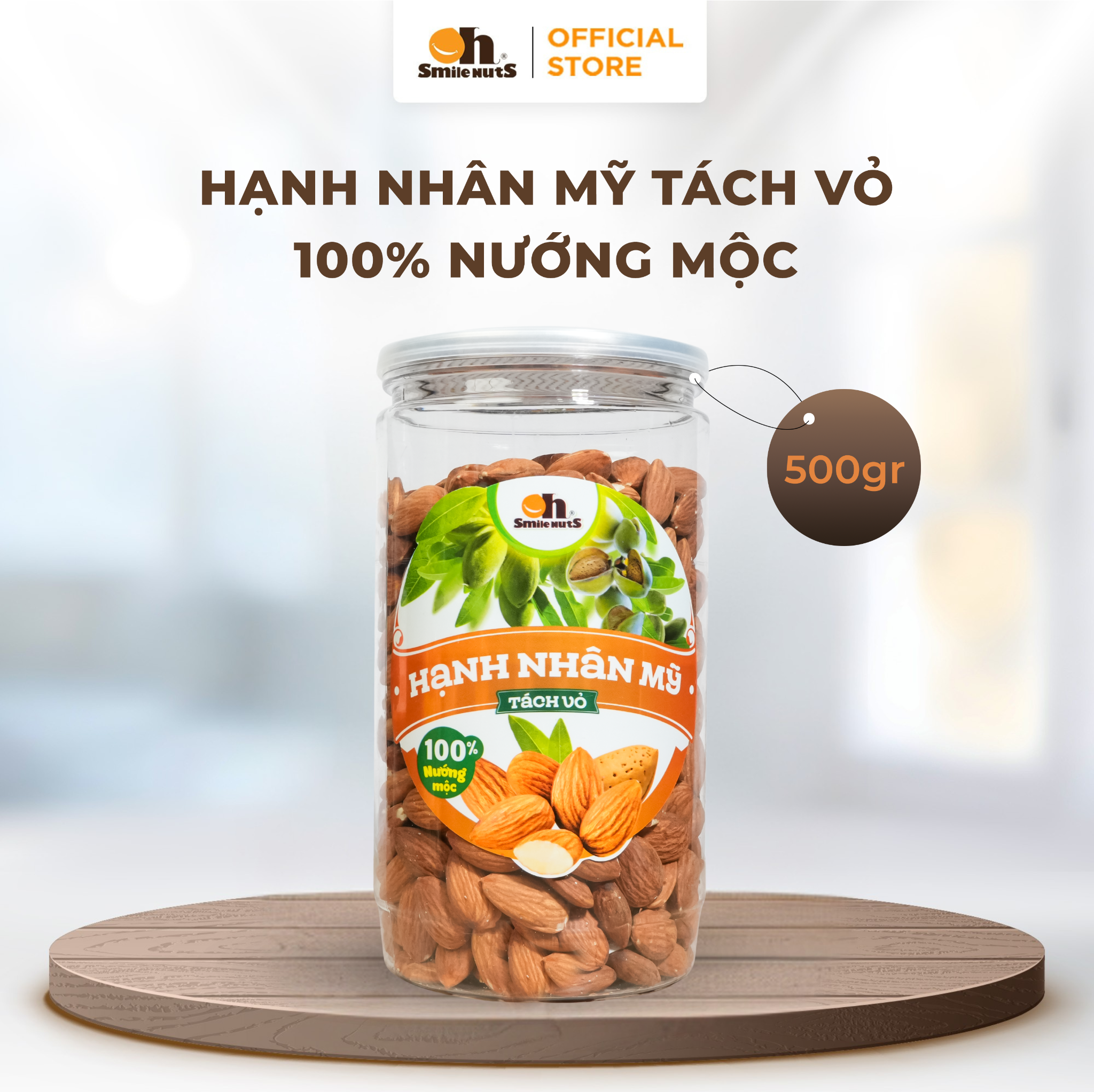 Hạnh Nhân Mỹ Tách Vỏ Nướng Mộc - Hũ nhựa 500g - Oh Smile Nuts