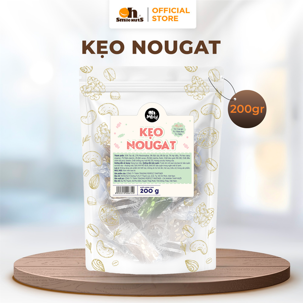 Kẹo Nougat OH SMILE NUTS Túi Zip 200g – 3 Vị Cacao, Matcha, Sữa Thơm Ngon