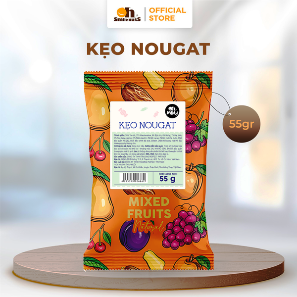 Kẹo Nougat Mix vị OH SMILE NUTS 55g – 3 Vị Cacao, Matcha, Sữa Ngon