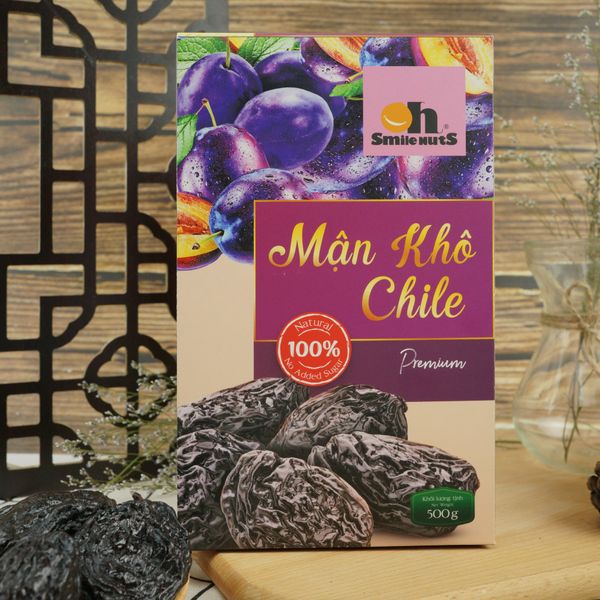Mận khô Chile Oh Smile Nuts hộp giấy 500g - Trái Cây Sấy Ngọt Thanh, Mọng Mềm Tự Nhiên Từ Chile