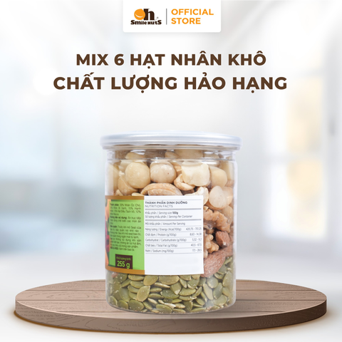  Mix 6 Loại Nhân Hạt Khô Nhập Khẩu - Hủ Nhựa 255 Gram - Oh Smile Nuts 