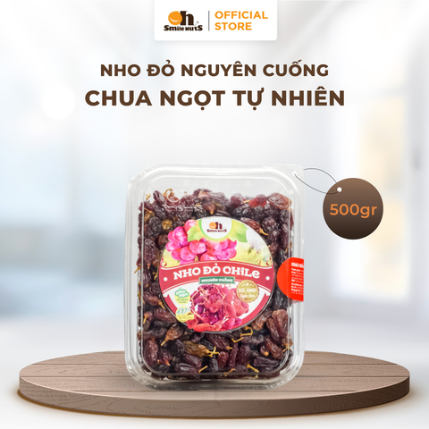 Nho Khô Đỏ Nguyên Cuống Smile Nuts Hộp 500g 