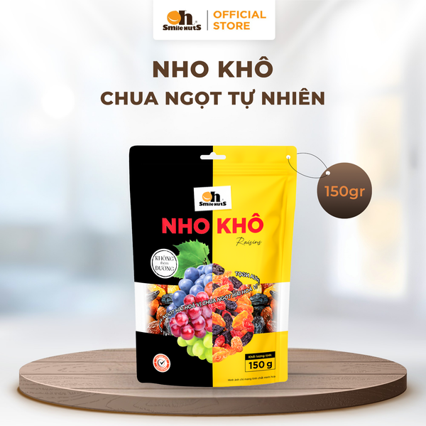 Nho Khô Mix 3 loại không hạt Oh Smile Nuts Túi Zip 150g – Không Thêm Đường, Vị Chua Ngọt Tự Nhiên, Ăn Vặt Healthy