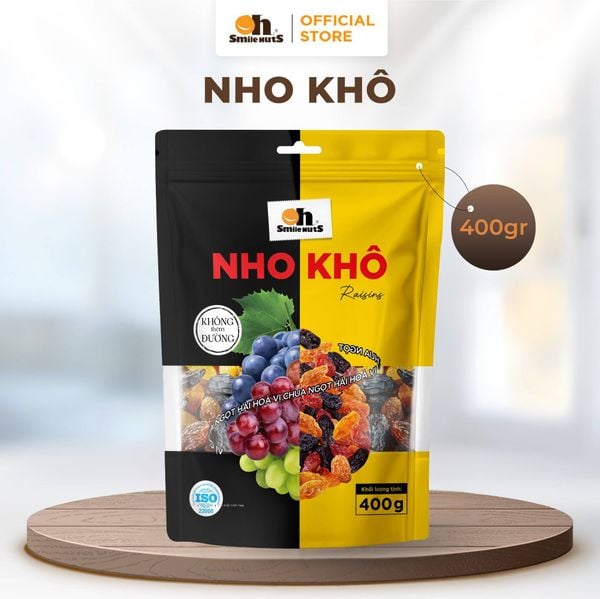 Nho Khô Mix 3 loại không hạt Oh Smile Nuts Túi Zip 400g – Không Thêm Đường, Vị Chua Ngọt Tự Nhiên, Ăn Vặt Healthy