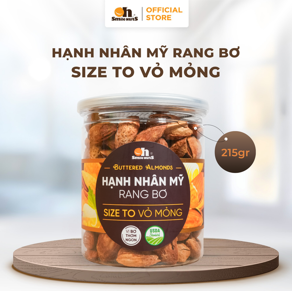 Hạnh Nhân Mỹ Rang Bơ - Hũ nhựa 215g - Oh Smile Nuts