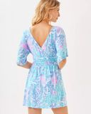  Romper Pulitzer Parigi Boat Neck dành cho Nữ. Xanh dương hoạ tiết hồng. 