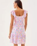  Đầm Lilly Pulitzer Jilly Smocked Dress dành cho Nữ. Ngắn xoè trắng hoạ tiết nhí hồng. 