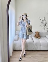 TQ4526 SET SỌC XANH THÊU - QUẦN SHORT REN SÓNG