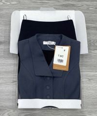 KS1092 SET ÁO GILE XÁM CỔ BẺ, CV DÀI ĐEN