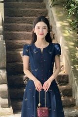 KS1179 ĐẦM JEAN HOA ĐỎ